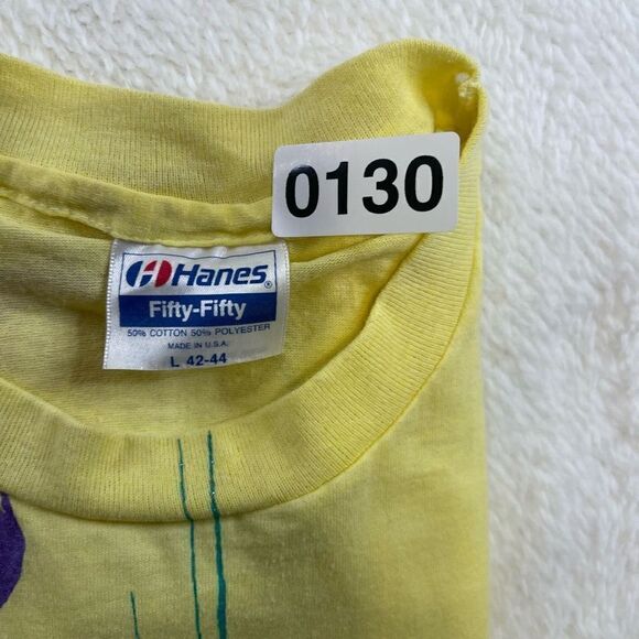 Large Vintage Hanes Fifty-Fifty Canary Yellow Custom Painted T-Shirt Glitter - Picture 16 of 16